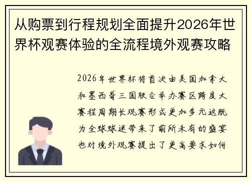 从购票到行程规划全面提升2026年世界杯观赛体验的全流程境外观赛攻略